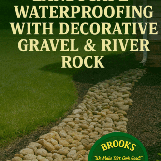 winter landscape drainage, foundation waterproofing Georgia, standing water solutions, decorative gravel drainage, river rock drainage system, Brooks Landscaping, The Dirt Doctor, winter yard flooding fix, prevent foundation water damage, Georgia drainage expert, landscape waterproofing tips, soggy yard winter fix