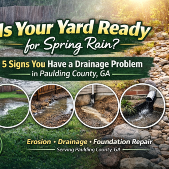 Spring rain can expose serious yard drainage problems. Learn the 5 warning signs and how Brooks Landscaping protects homes in Paulding County, GA. Spring rain can expose serious yard drainage problems. Learn the 5 warning signs and how Brooks Landscaping protects homes in Paulding County, GA.