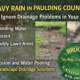 Standing water and erosion in backyard after rain showing landscape drainage problem solved by Brooks Landscaping in Paulding County Georgia.