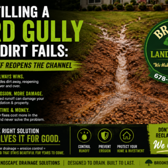 Filling a washout with dirt may hide it until the next storm. Learn why gullies reopen and what a lasting Georgia drainage repair must control from source to outlet. Filling a washout with dirt may hide it until the next storm. Learn why gullies reopen and what a lasting Georgia drainage repair must control from source to outlet.